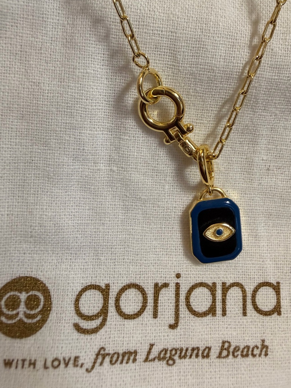 Gorjana Gold Navy Enamel Evil Eye Pendant Necklace